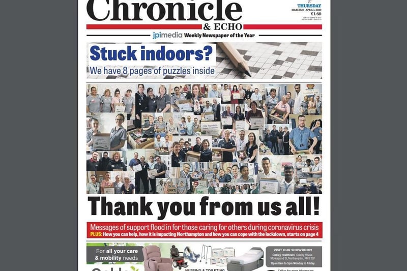 On March 26, the Chron's front page featured pictures of health workers giving their thanks to the community for their support. We also launched our eight-page puzzles section to give readers something to do during lockdown.