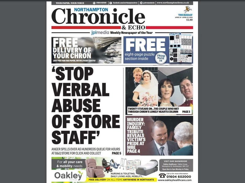 On April 16, the Chron's front page featured the negative impact on some key workers - shop workers in this instance - who were getting abuse from customers during lockdown restrictions.
