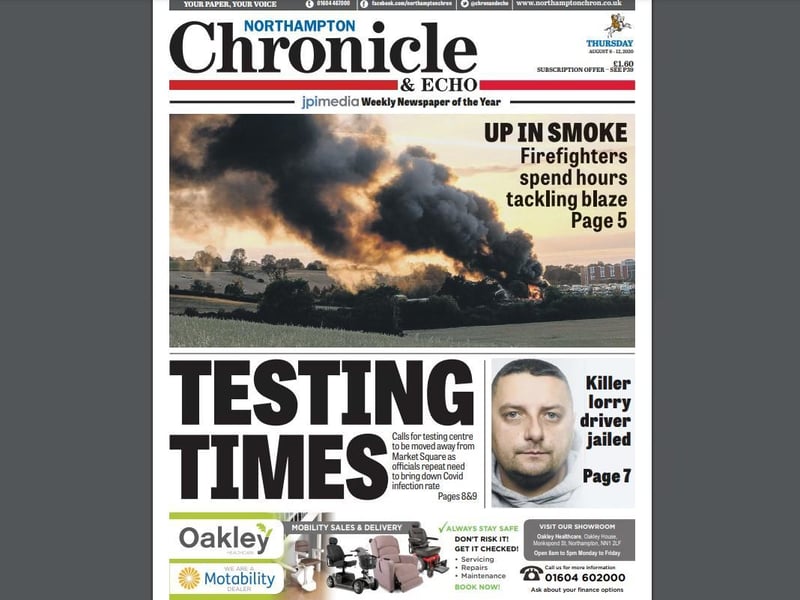 The August 6 edition featured the row over the siting of the testing centre in Market Square with many questioning why people who believed they had the virus were being asked to come into the town centre