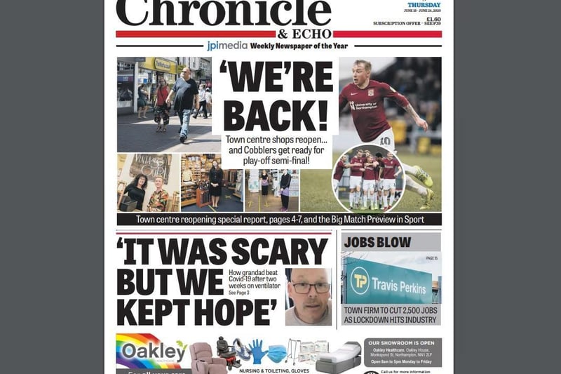 The June 18 front page continued the theme of reopening and featured the return of the Cobblers