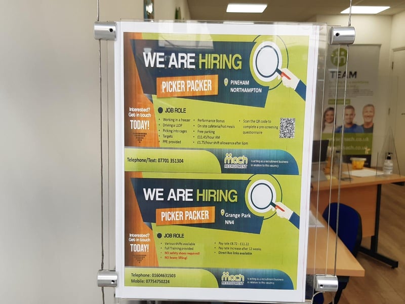 The job advertisement doesn't say which company it is for but it does say employees would be working in a freezer, driving machinery, picking into cages, hitting targets, and that PPE is provided. There is a "performance bonus", on site cafeteria and free parking. Pay is £11.45 an hour for the morning shifts.
