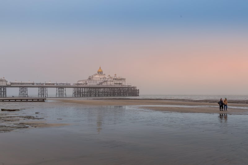 Eastbourne Pier on a misty spring morning, at low tide. Taken by Barry Davis with a Canon 5d. SUS-210324-095824001