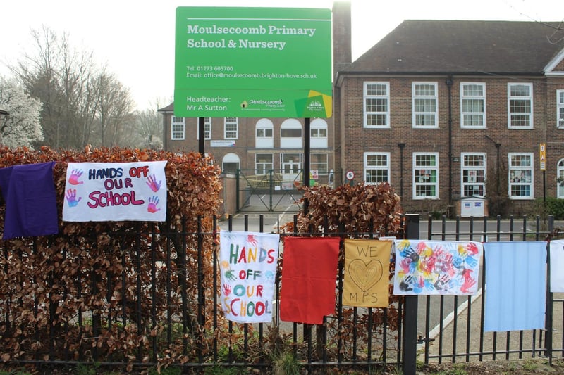 Banners with words of support for Moulsecoomb Primary School