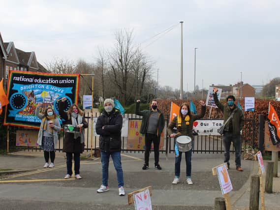 Staff in groups of six took it in turns to join the picket line during the strike action at Moulsecoomb Primary School today