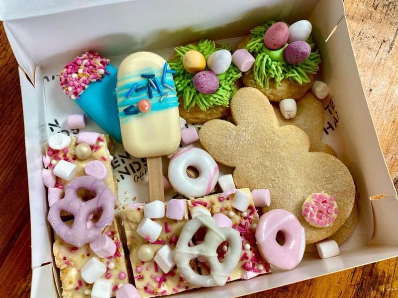The Ten Hands Cafe Bar in Towcester is offering this beautiful Easter Sharing Box containing cakesicles, bunny shortbreads, cookie nests, white chocolate rocky road bites, party rings, dipped pretzels and marshmallows. All of this for the price of £12.95. They are available to pre-order now for collection from Friday, April 2. Call 01327 351010 for more information.