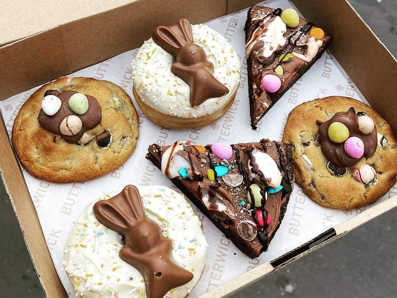 Butterwick Bakery - in Corby - are selling these ultimate Easter boxes for £20, which include two caramel filled Mini egg cookies, two Creme egg Mini egg chocolate brownies and two white chocolate dipped malteser bunny doughnuts.