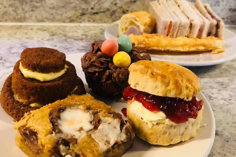 This Easter afternoon tea for one - by E W Catering Solutions - includes Cream egg blondie, a nest cake, a carrot cake with vanilla orange frosting, scones with jam and clotted cream, cheese straw, sausage roll and a selection of sandwiches. They cater to dietary requirements and the prices are £12 per adult and £6 per child. Message their Facebook page for more information.