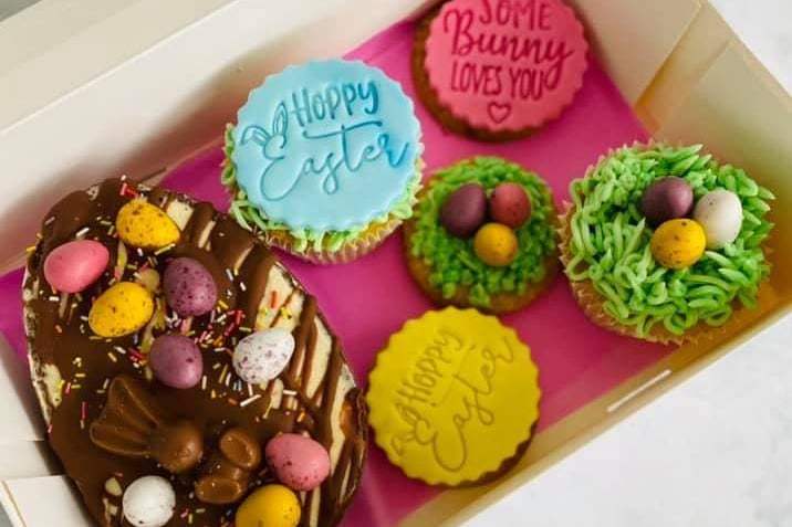 Homemade by Victoria is selling boxes of Easter cupcakes from £6 and boxes of loaded Easter brownies for £16. She is also offering an Easter treat box consisting of a half filled brownie Easter egg, two vanilla cupcakes and three fondant biscuits (pictured) for £16.50.