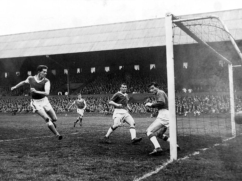 February, 1961, Division Four. Posh 3, Northampton 0. The Cobblers were chasing Posh hard at the top of Division Four, but goals from Terry Bly, Peter McNamee and Ray Smith put them in their place in front of almost 20,000 fans. Posh went on to win the title. Cobbblers were promoted in third. Bly is pictured scoring one of his 52 Fourth Division goals that season.