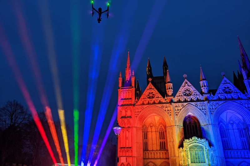 The rainbow lights at the cathedral.