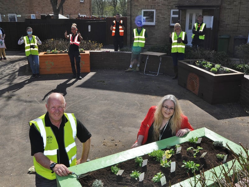 Up the Garden Bath volunteers with their newly-built planters.