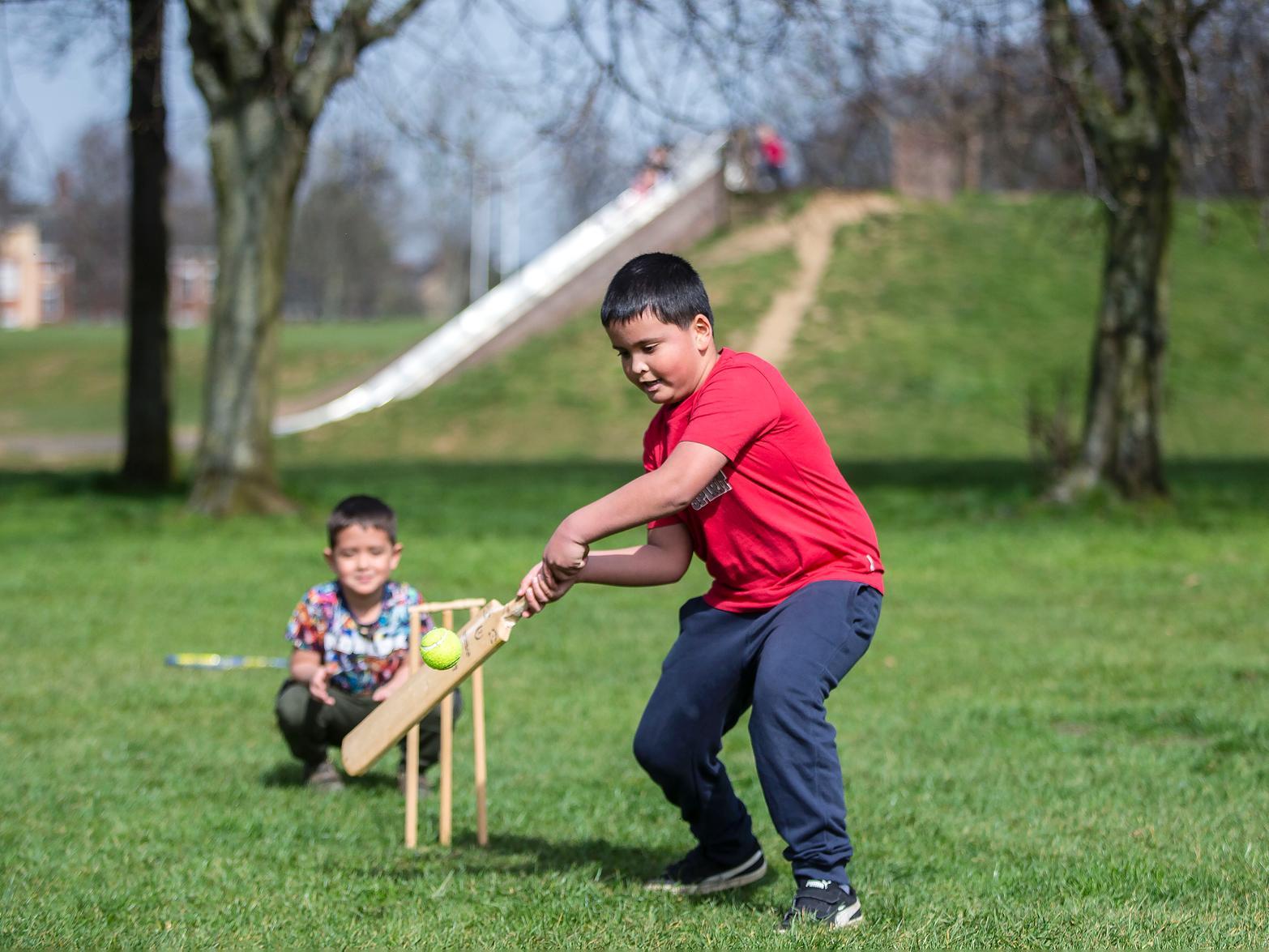 Children making the most of the school holidays and the good weather. Photo: Kirsty Edmonds.