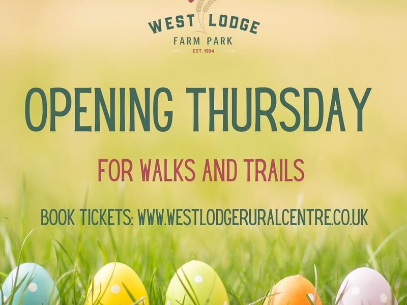 West Lodge Farm Park is opening their walks and trails from April 1 until April 11. There are over 5km of walks for you to choose from including a special Easter trail they created this year for visitors to enjoy. Whilst on the trail, visitors will be able to see the new baby lambs in the paddocks and cattle in the fields.