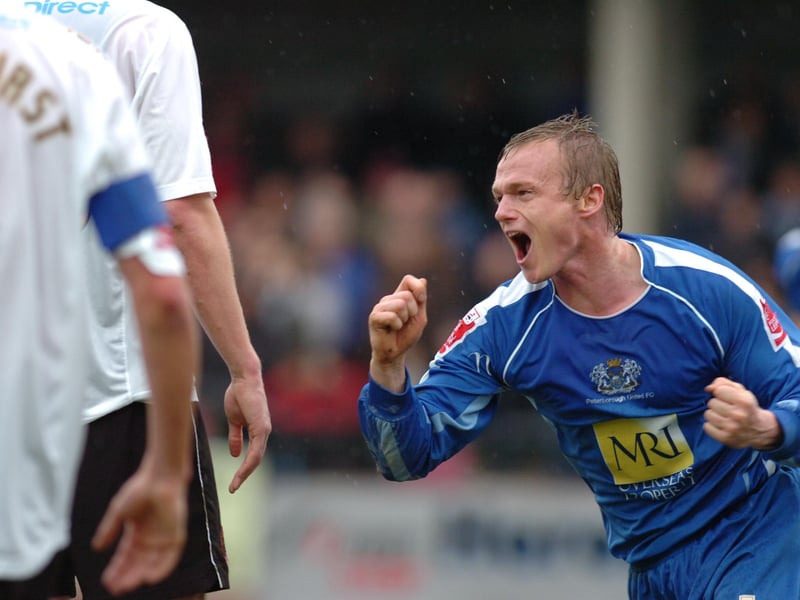April, 2008, League Two. Hereford 0, Posh 1. A Dean Keates goal secured victory and Darren Ferguson's first promotion as Posh boss. Hereford were one of Posh's biggest rivals that season and also earned promotion from a third place finish. Posh finished second behind champions MK Dons. Keates is pictured celebrating his goal at Edgar Street.