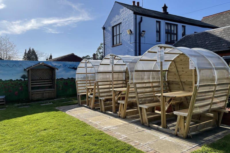 The beer garden - and pods-  at The Blue Bell in Werrington