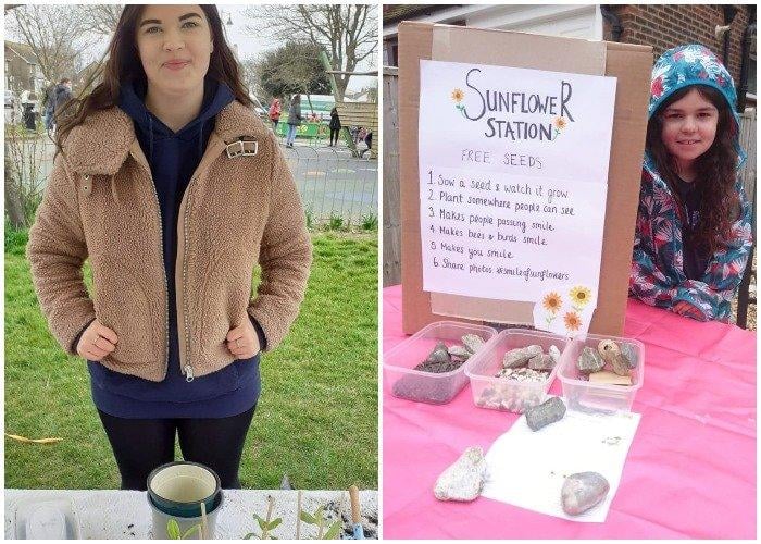 Handing out free seeds to create a Smile of Sunflowers for Southwick