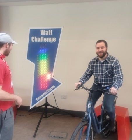 Travelchoice creating electricity by riding a bike