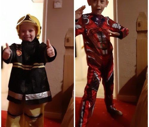 Fireman Jack, age 5 and Power Ranger Wyatt, age 8 from Southway Primary School