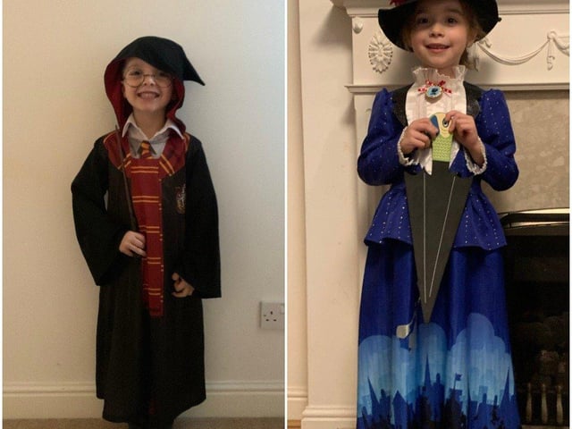 Skye, 6 as Mary Poppins and Mason, 5 as Harry Potter both attend English Martyrs Primary School