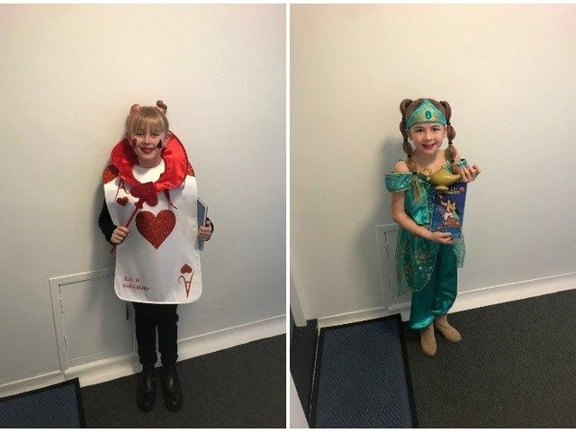 Gracie Cole, 8, Thomas A Becket Junior as the Genie from Aladdin and Raya Reynolds ,8 , West park , Alice in wonderland