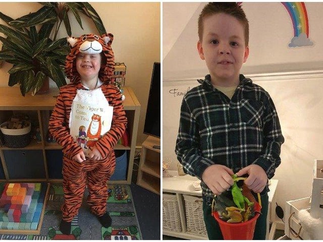 Dylan , 7 as the Tiger from The Tiger who came to tea, attends Palatine and
Charlie Louis, 7. from The Laurels Primary as Harry from Harry and his bucket full of dinosaurs
