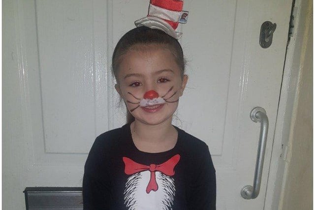 Madison Cooper, aged 6 from The Baird Primary School, as The Cat in the Hat