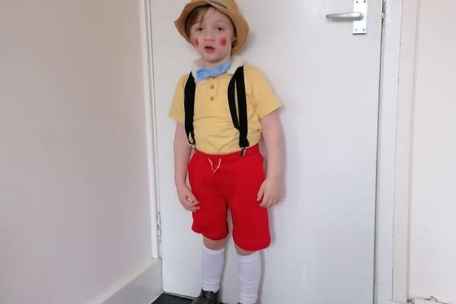 Here's three-year-old Casper from Wellingborough dressed as Pinocchio!