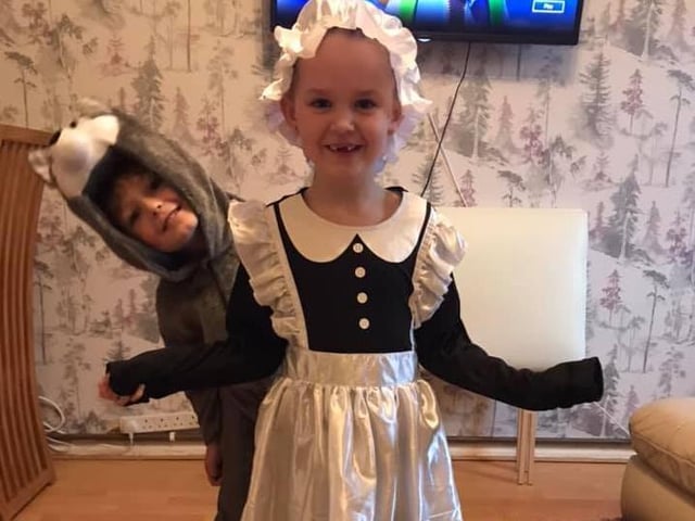 Here's Liezah from Kettering dressed as Mrs Wobbles and Dexter as Wolf Boy.