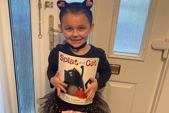 Here's Keira from Rushden dressed as a cat from her favourite book Splat the Cat