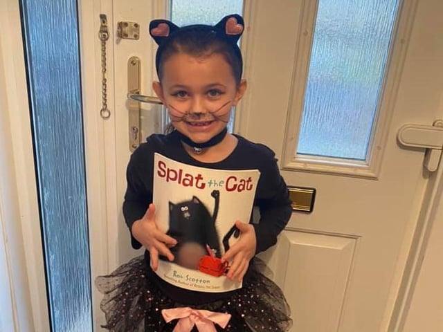Here's Keira from Rushden dressed as a cat from her favourite book Splat the Cat