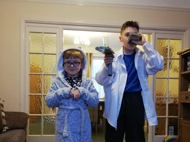 Ayden from Wellingborough as Rick Sanchez from Rick and Morty and Naomi from Wellingborough in her PJs!