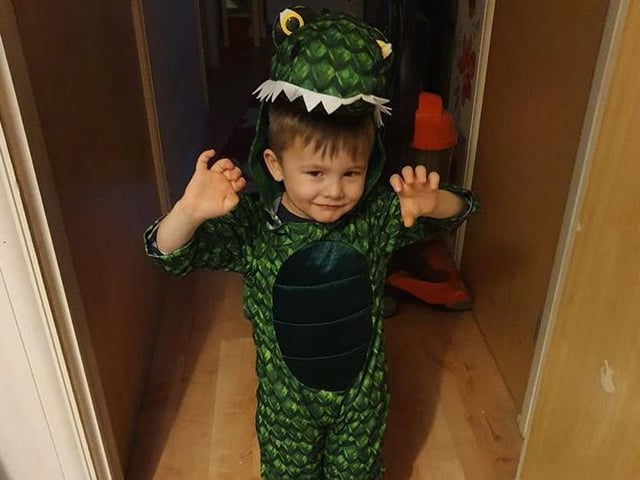 Burton Latimer boy Harry is pictured here as a T-rex