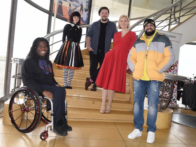 Share a Story Live event at the De La Warr Pavilion.
All of the authors are pictured. SUS-200403-122559001
