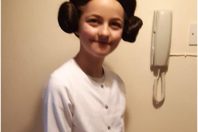 Daisy Bulled, 10, from St Mary Magdalene Catholic Primary School. She's dressed as Princess Leia from the Star Wars films