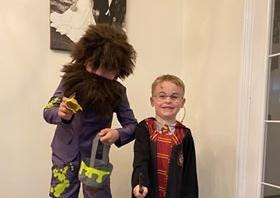 Frankie aged 4 and Theo aged 9 as Mr Twit. Photo sent in by Victoria Haynes