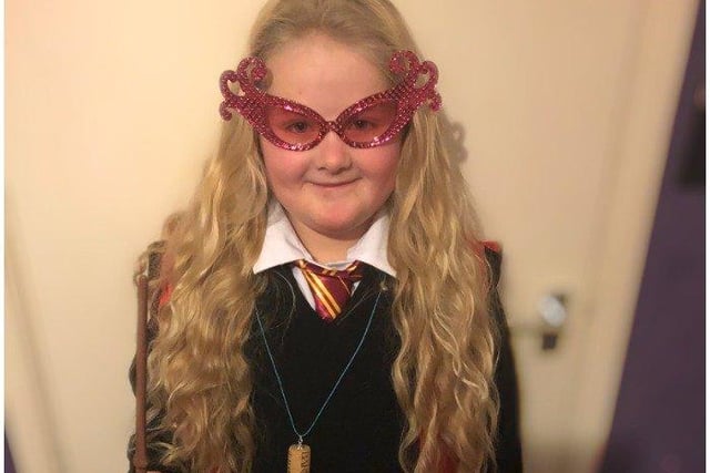 Indigo-Grace Johnson, 8 years old, as Luna Lovegood from Harry Potter. She attends Saleshurst Primary in Roberstbridge