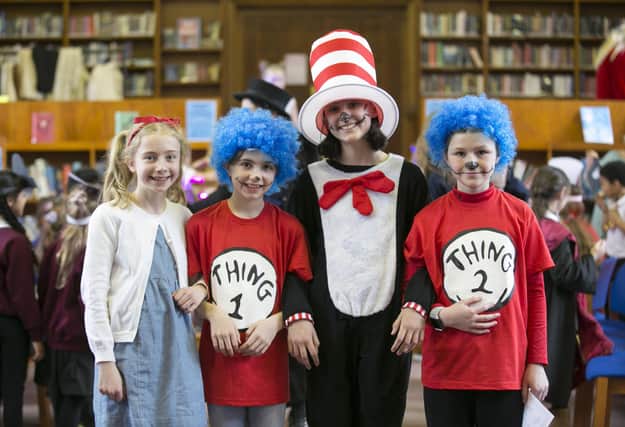 Roedean School students dressed as characters from The Cat in the Hat on World Book Day