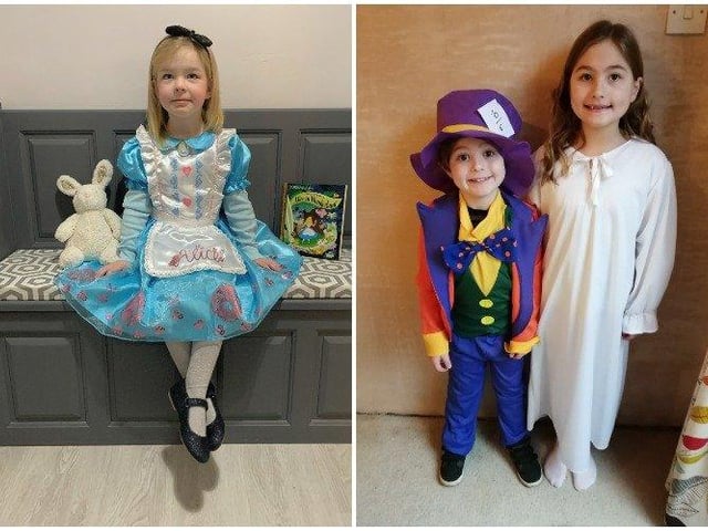 Sienna Mays, 4 as Alice in wonderland - attends Marriott's Nursery and Ruby Downes, 9 as Wendy from Peter Pan and Sidney Downes, 6 as The Mad Hatter from Thomas A Becket School.