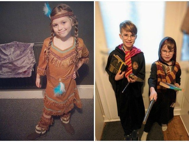 Max Salvucci, 9 and Alex Salvucci 6 from Goring primary school, both as Harry potter and Krystal Bruno-Wilkinson from Heene Primary School as Pocahontas