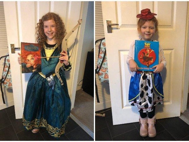 Sisters Lottie, 8 and Dulcie, 4 Goble as Merida from Brave and Jessie from Toystory, both attend Georgian Gardens School