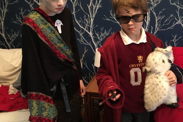 Ben and Sam parsons-cork as Harry Potter and Hades, king of the underworld, from Parklands school.