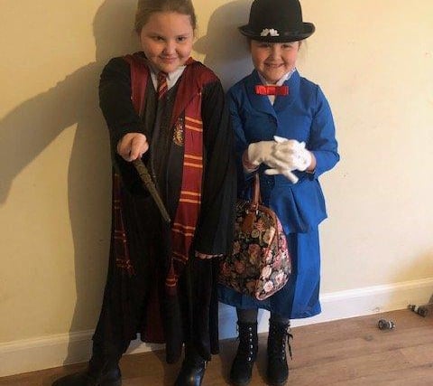 Evie Saunders age 9  Hermonie Granger and Grace Saunders age 7 as Mary Poppins from East wittering school.