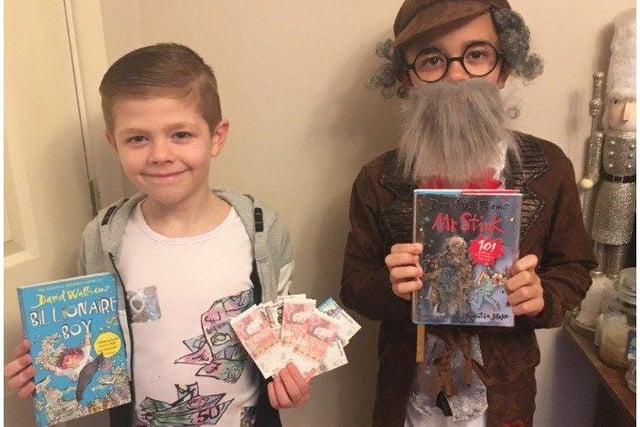 Reggi and Levi Abbott, aged 7 and 10, from All Saints School. 
They dressed up as Billoinare Boy and Mr Stink, two of David Wallaims' most famous characters