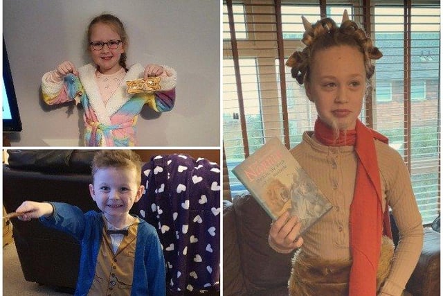 Naomi Dexter, aged 7 from Langney Primary Academy as a child from The Polar Express by Chris Van Allsburg, George Bartlett, aged five, from Bourne Primary School dressed as Newt Scamander from Fantastic Beasts and Where to Find Them, and Scarlett Boyd, 10, from The Cavendish School as Mr Tumnus from The Lion the Witch and the Wardrobe