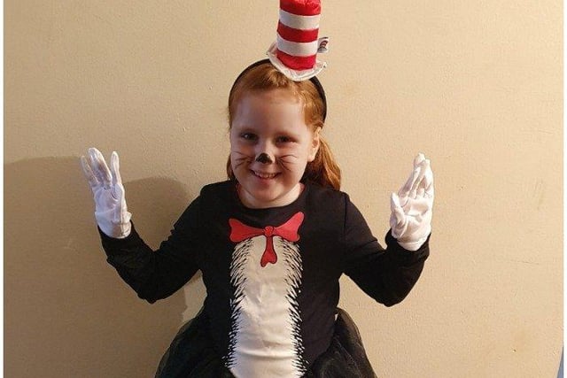 Olivia Barry, 6, dressed up as The Cat in the Hat