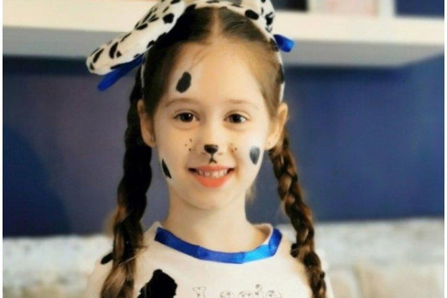 6 Year old Lacie from Silverdale Primary in her handmade 101 Dalmations costume