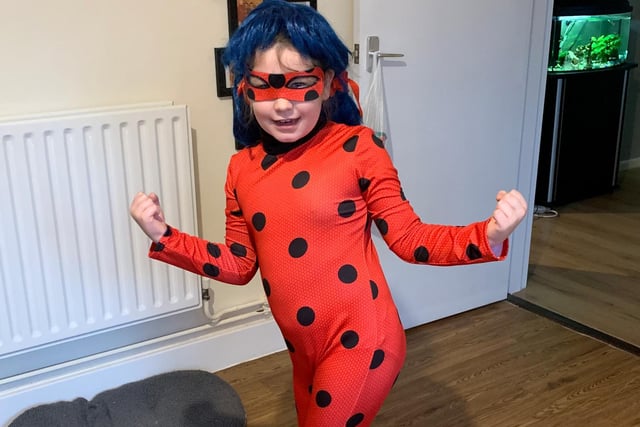 Beverleysian Motley's daughter Nevaya as Ladybug, her favourite character from Miraculous: Tales of Ladybug & Cat Noir