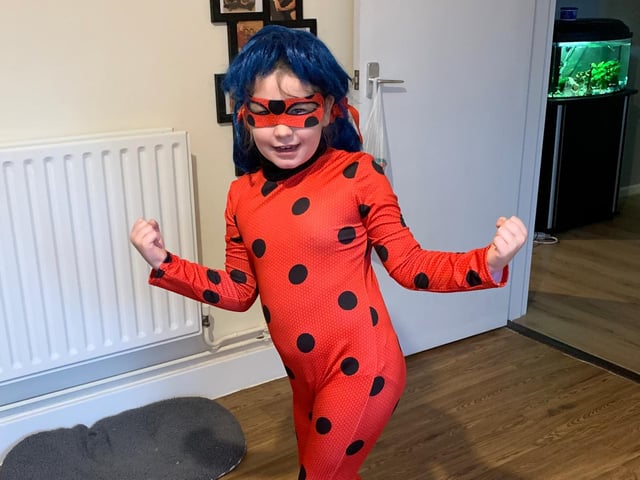 Beverleysian Motley's daughter Nevaya as Ladybug, her favourite character from Miraculous: Tales of Ladybug & Cat Noir