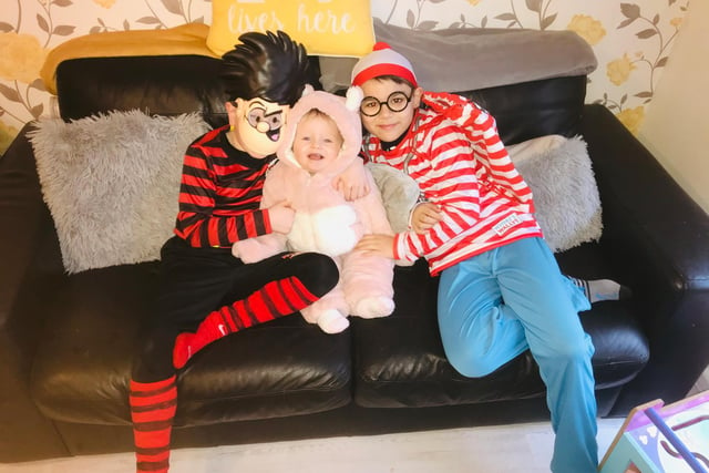 Natasha Allen's children Tommy as Dennis the Menace, Sienna as Baby Bear and Kayden as Wally
