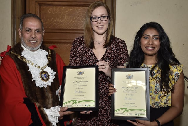 Community Involvement Awards - Mayor of Peterborough cllr Gul Nawaz with Terri Rowcliffe and Sheetal Sajan